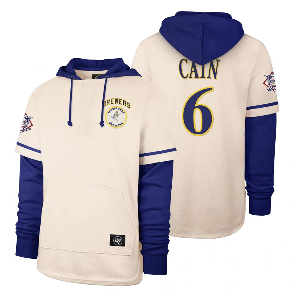 Men Milwaukee Brewers #6 Cain Cream 2021 Pullover Hoodie MLB Jersey->customized mlb jersey->Custom Jersey